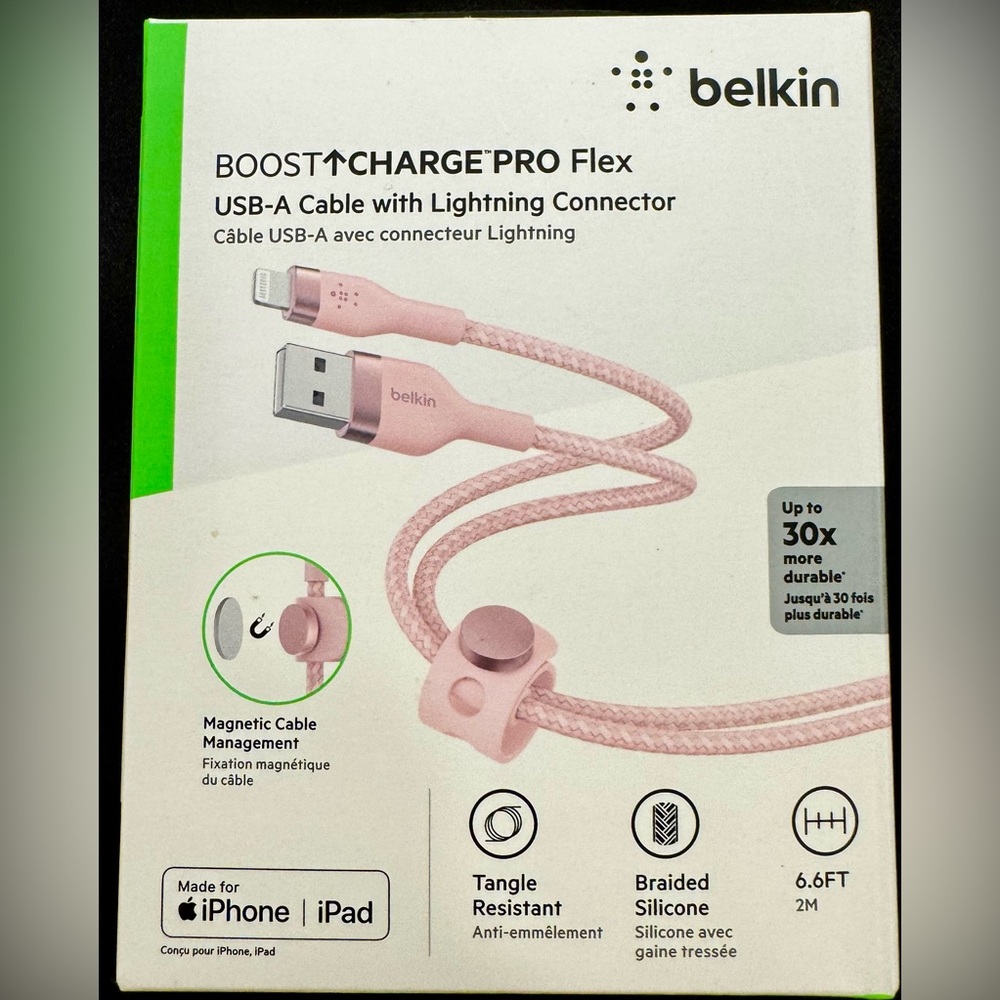 Belkin BoostCharge Pro Flex USB-A Cable with Lightning Connector Pink 6 ft